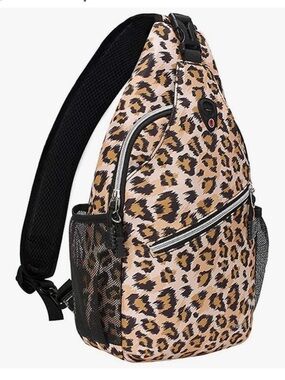 Leopard Print Sling Adjustable Crossbody Bag - Tan & Black